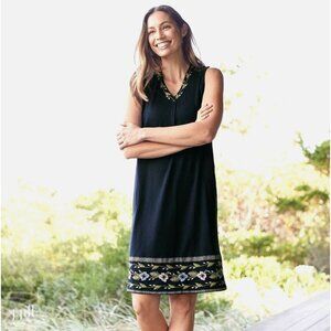 J. Jill Navy Blue Embroidered Cotton-Blend Dress w/Pockets Size Large Summer